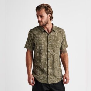 Roark Bless Up Mechanical Stretch Button Up Shirt Military Medium RW534 Aztec